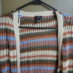 Rue21 | Multi-Striped Knitted Long Cardigan | Color: Tan/Cream | Size: L